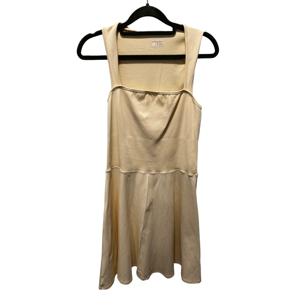 OQQ Athletic Tennis Dress Pale Yellow‎ Large Ribbed Square Neck Gym Casual